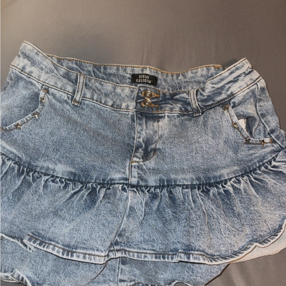 Hot Topic Blue Denim Ruffle Skirt